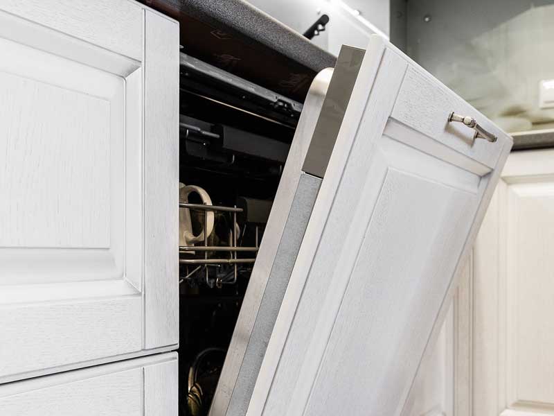 Built-in dishwasher with the door open