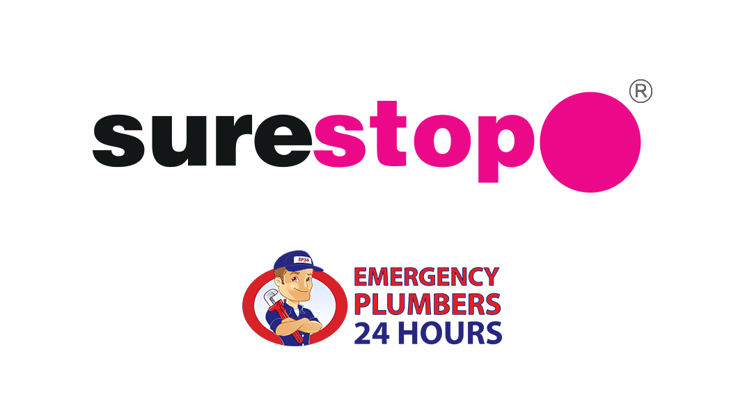 SureStop Valve Logo and Emergency Plumbers 24 Hours Logo